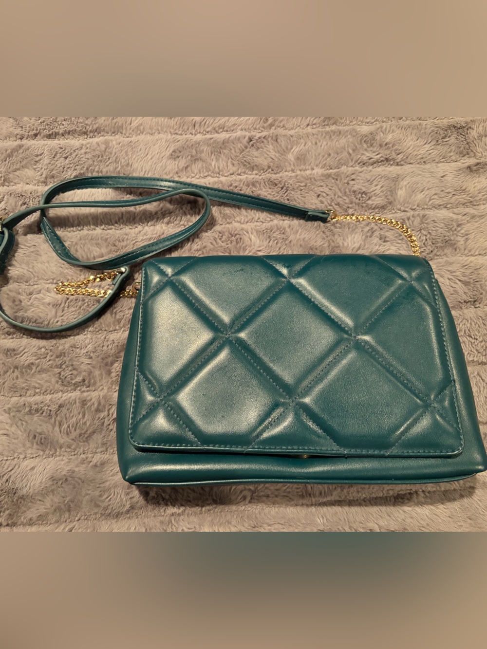 a new day Teal Quilted Crossbody with Gold Chain Accent
